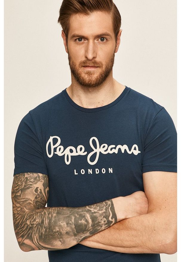 Pepe Jeans - T-shirt. Kolor: niebieski. Materiał: dzianina