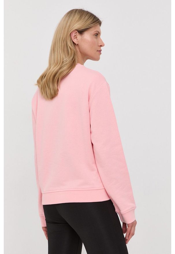 Love Moschino bluza bawełniana damska kolor różowy z aplikacją. Kolor: różowy. Materiał: bawełna. Wzór: aplikacja