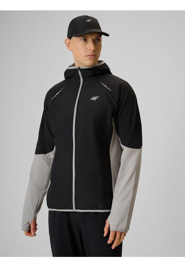 4f - 4F Bluza do biegania regular z kapturem męska - szara L. Typ kołnierza: kaptur. Kolor: szary. Materiał: materiał