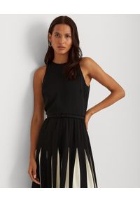 Lauren Ralph Lauren - LAUREN BY RALPH LAUREN - Czarna sukienka z kontrastowymi plisami. Kolor: czarny. Materiał: tkanina. Długość: midi #5