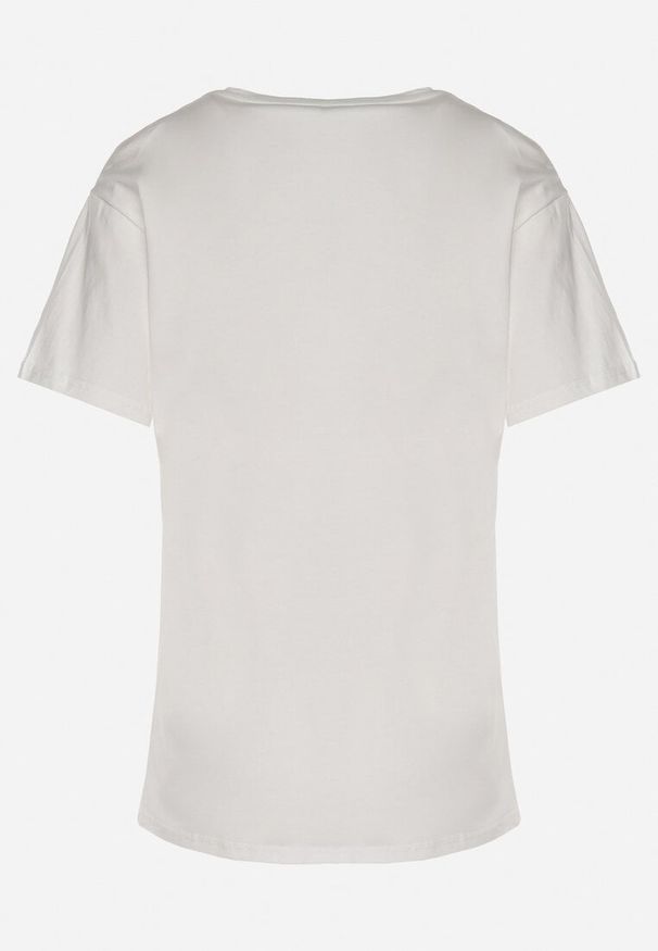 Born2be - Biała Bawełniana Bluzka z Kwiatową Aplikacją i Cyrkoniami Quavia. Okazja: na co dzień, do pracy. Kolor: biały. Materiał: bawełna. Długość rękawa: krótki rękaw. Długość: krótkie. Wzór: aplikacja, kwiaty. Styl: casual, elegancki