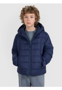 4f - 4F Kurtka puchowa z wypełnieniem syntetycznym dziecięca - granatowa 152 (11-12 lat). Okazja: na co dzień. Typ kołnierza: kaptur. Kolor: niebieski. Materiał: syntetyk, puch. Sezon: lato. Styl: casual, klasyczny, sportowy #2