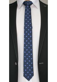 Elegancki Krawat Męski w Niebieski Wzór Paisley -6cm- Alties, Ciemny Niebieski. Kolor: niebieski. Materiał: tkanina. Wzór: paisley, kwiaty. Styl: elegancki