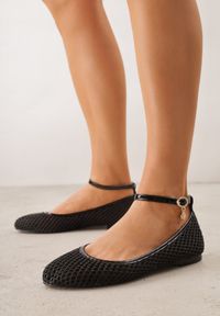 Born2be - Czarne Siateczkowe Balerinki z Wkładką ze Skóry Naturalnej Ozdobione Aplikacją Adriarissa. Okazja: na co dzień, na spotkanie biznesowe. Zapięcie: sprzączka. Kolor: czarny. Materiał: skóra. Wzór: aplikacja. Sezon: lato. Styl: casual, biznesowy, elegancki #1