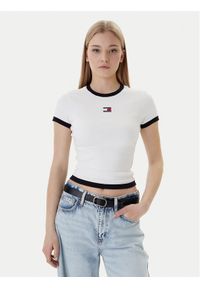 Tommy Jeans T-Shirt Badge DW0DW22575 Écru Slim Fit. Materiał: bawełna #1