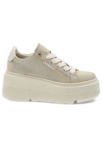 CheBello - Złote Sneakersy Chebello Modne Obuwie Damskie Na Platformie. Zapięcie: sznurówki. Kolor: złoty. Materiał: materiał. Obcas: na platformie. Styl: klasyczny, sportowy, elegancki