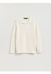 Reserved - Strukturalny sweter polo - biały. Typ kołnierza: polo. Kolor: biały. Materiał: bawełna, dzianina #1