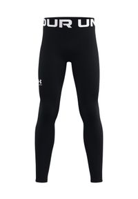 Legginsy treningowe chłopięce Under Armour Boys' ColdGear® Leggings - czarne. Kolor: czarny. Materiał: elastan, materiał, poliester. Wzór: gładki. Sezon: zima. Sport: fitness