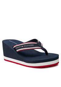 TOMMY HILFIGER - Tommy Hilfiger Japonki Hilfiger Hi Wedge Beach Sandal FW0FW08012 Granatowy. Kolor: niebieski. Materiał: materiał