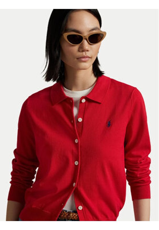 Polo Ralph Lauren Kardigan 211959285002 Czerwony Slim Fit. Typ kołnierza: polo. Kolor: czerwony. Materiał: bawełna