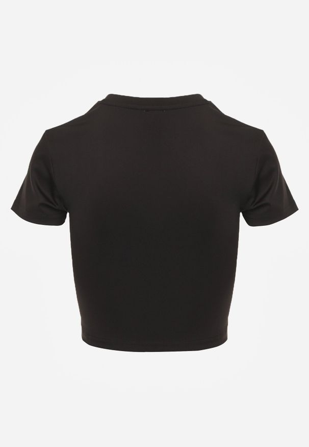 Born2be - Czarny Krótki T-shirt w Stylu Basic z Minimalistycznym Nadrukiem Orithana. Okazja: na co dzień. Kolor: czarny. Materiał: jeans. Długość: krótkie. Wzór: nadruk. Styl: casual, sportowy
