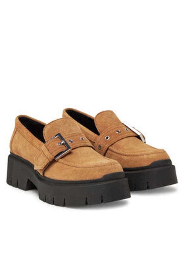 Hugo - HUGO Loafersy 50541731 Beżowy. Kolor: beżowy. Materiał: zamsz, skóra