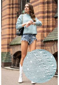 Merribel - Krótki Półgolf z Cekinami i Błyszczącą Nitką - Błękitny. Kolor: niebieski. Materiał: poliester, akryl, elastan. Długość: krótkie #1