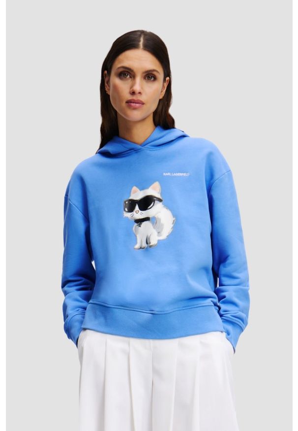 Karl Lagerfeld - KARL LAGERFELD Niebieska damska bluza z kapturem Ikon Aquarelle C, Rozmiar M. Typ kołnierza: kaptur. Kolor: niebieski