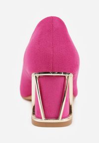Renee - Fuksjowe Czółenka Vices na Słupku z Metalicznym Detalem i Wkładką ze Skóry Arvisin. Okazja: na co dzień, na imprezę. Kolor: różowy. Materiał: skóra. Wzór: aplikacja. Obcas: na słupku. Styl: casual, elegancki, klasyczny #2