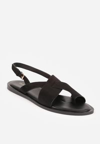 Renee - Czarne Sandały VICES z Paskami w Kształcie X i Paskiem na Duży Palec Prisedice. Zapięcie: pasek. Kolor: czarny. Materiał: zamsz. Wzór: paski. Sezon: lato. Styl: street #3