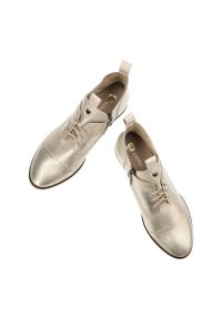 Złote Botki Armodo Stylowe Obuwie Damskie. Zapięcie: sznurówki. Kolor: złoty. Materiał: skóra, materiał. Obcas: na obcasie. Styl: elegancki. Wysokość obcasa: średni #7