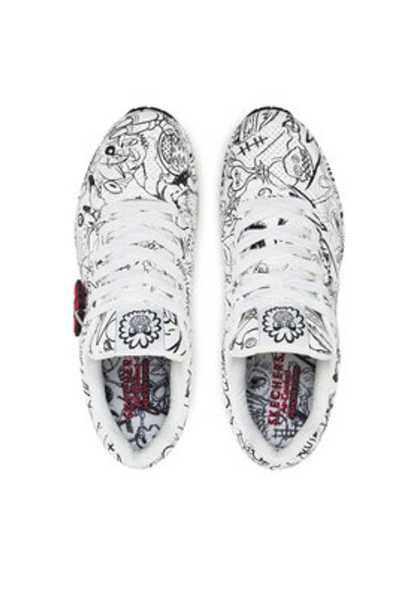 skechers - Skechers Sneakersy UNO Printed Lace-Up 183501/WBK Biały. Kolor: biały. Materiał: skóra