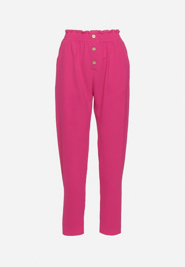 Born2be - Fuksjowe Spodnie z Wysoką Talią Typu Paper Bag z Gumką w Pasie Noravia. Okazja: na co dzień. Kolor: różowy. Styl: elegancki, klasyczny, casual