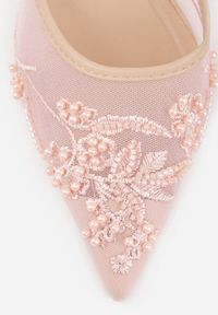 Born2be - Różowe Szpilki VICES z Odkrytą Piętą z Bogato Zdobionym Noskiem z Koralikami Daphironei. Okazja: na co dzień, do pracy, na spotkanie biznesowe. Kolor: różowy. Materiał: jeans. Wzór: aplikacja. Obcas: na szpilce. Styl: klasyczny, casual, biznesowy, elegancki #4