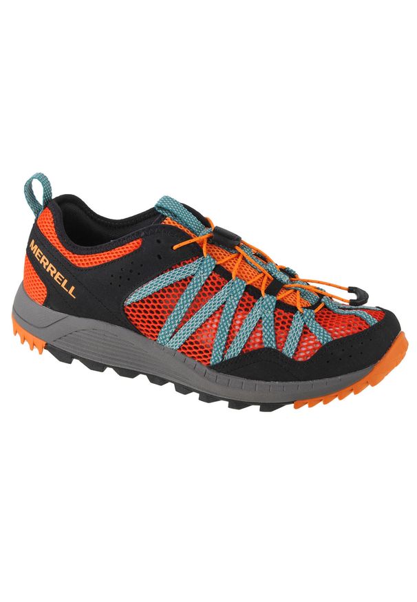 Buty trekkingowe męskie Merrell Wildwood Aerosport. Zapięcie: sznurówki. Kolor: wielokolorowy, pomarańczowy, żółty. Materiał: materiał, tkanina, syntetyk. Szerokość cholewki: normalna