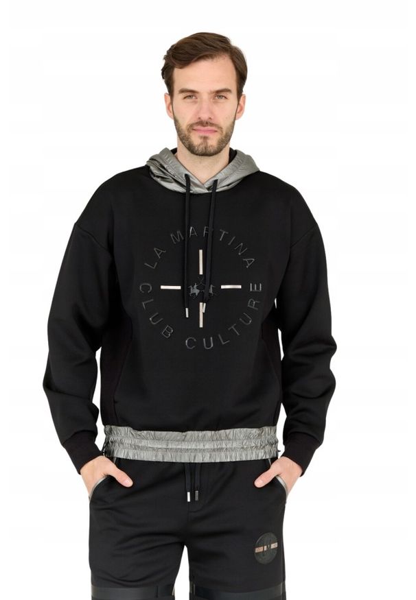 La Martina - LA MARTINA Czarna bluza męska z kapturem, Rozmiar M. Typ kołnierza: kaptur. Kolor: czarny