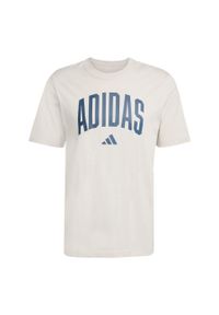Adidas - Koszulka Collegiate Lineage Graphic. Kolor: beżowy. Materiał: bawełna