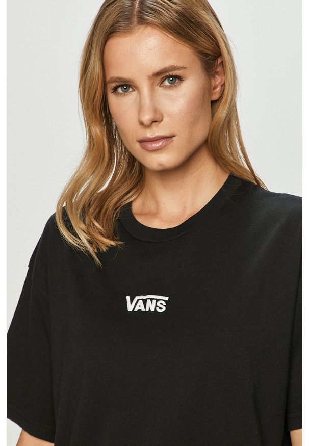 Vans - Sukienka. Okazja: na co dzień. Kolor: czarny. Materiał: dzianina. Wzór: gładki, aplikacja. Typ sukienki: proste. Styl: casual