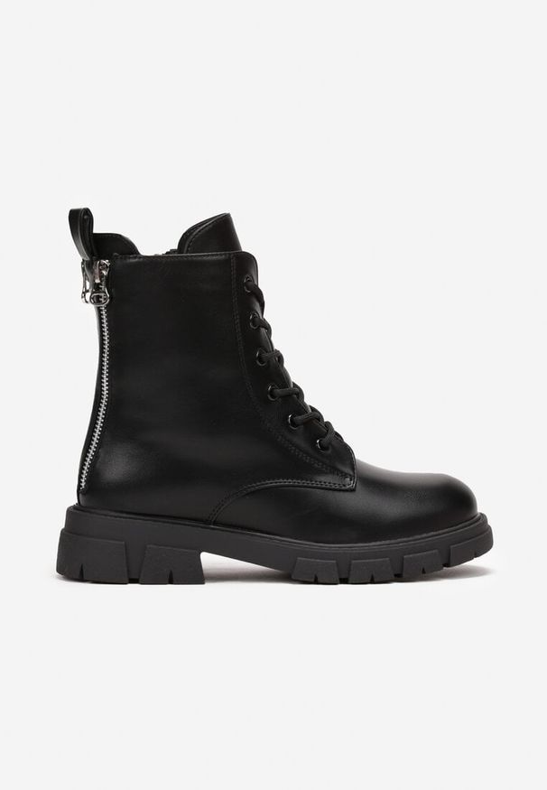 Born2be - Czarne Botki Workery z Sznurowaniem Caroilra. Okazja: na co dzień. Kolor: czarny. Styl: casual