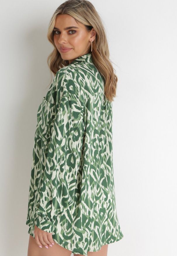 Born2be - Zielona Wzorzysta Koszula z Guzikami Bellia. Kolor: zielony. Materiał: tkanina, jeans