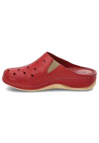 Bordowe Klapki Pollonus Wygodne Skórzane Buty Damskie. Okazja: na co dzień. Kolor: czerwony. Materiał: skóra. Styl: casual, klasyczny #3