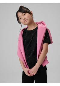 4f - 4F T-shirt regular dziewczęcy - czarny 146 (10-11 lat). Okazja: na co dzień. Kolor: czarny. Materiał: skóra, dzianina, bawełna, materiał. Długość rękawa: krótki rękaw. Długość: krótkie. Wzór: aplikacja. Sezon: lato. Styl: casual #2