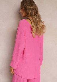 Renee - Różowa Bluzka z Rękawami 7/8 i Delikatnym Tłoczeniem Kylinn. Kolor: różowy. Materiał: tkanina. Wzór: aplikacja #4