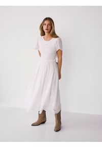 Reserved - Bawełniana sukienka z ażurowym wzorem - złamana biel. Materiał: bawełna. Wzór: ażurowy #1