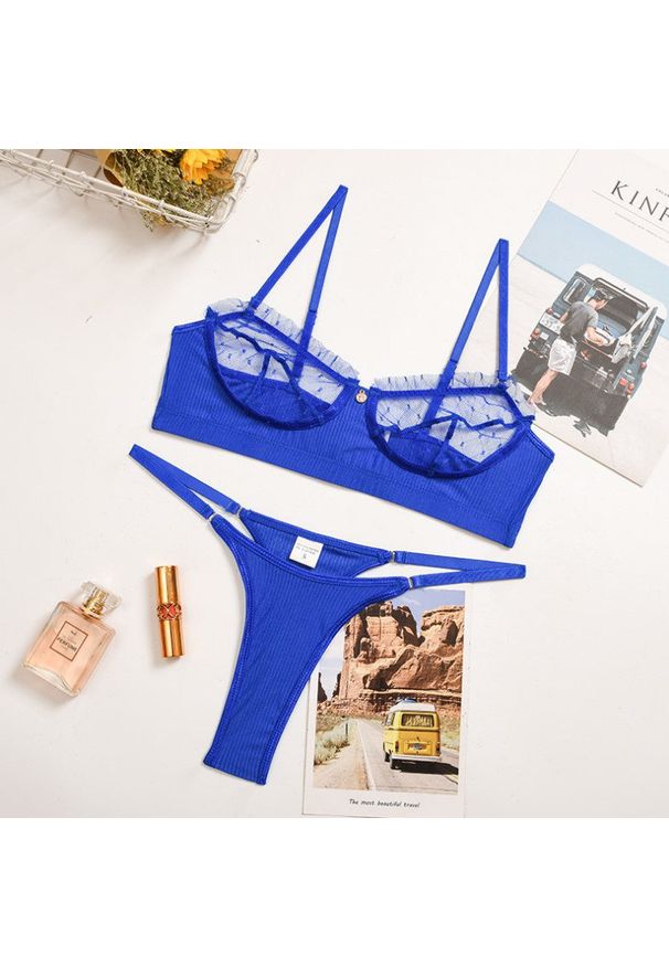 Intica - Zestaw bielizny koronkowej z delikatnymi detalami Henriqueta. Kolor: niebieski. Materiał: koronka. Wzór: aplikacja