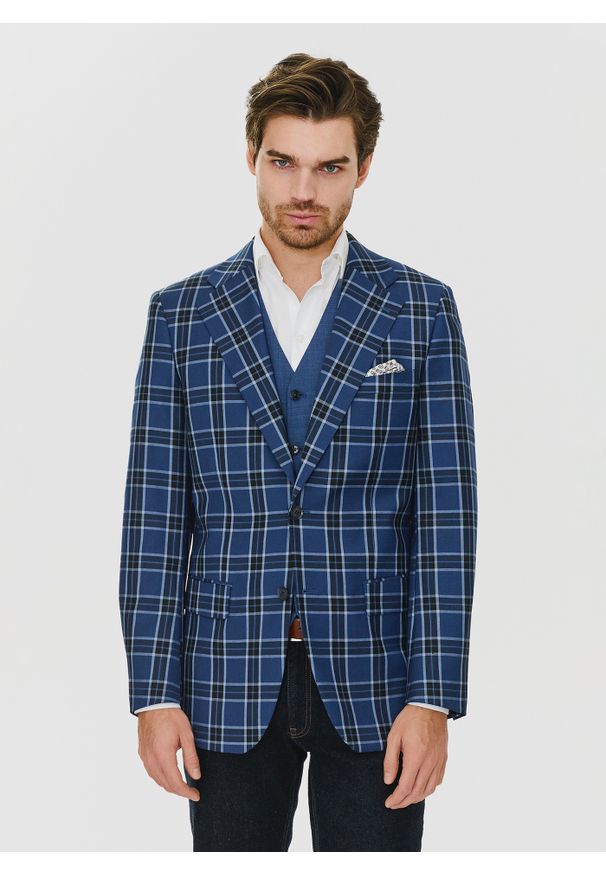 PAKO LORENTE – Granatowa marynarka w kratę - Pako Lorente. Kolor: niebieski. Materiał: wełna, poliester