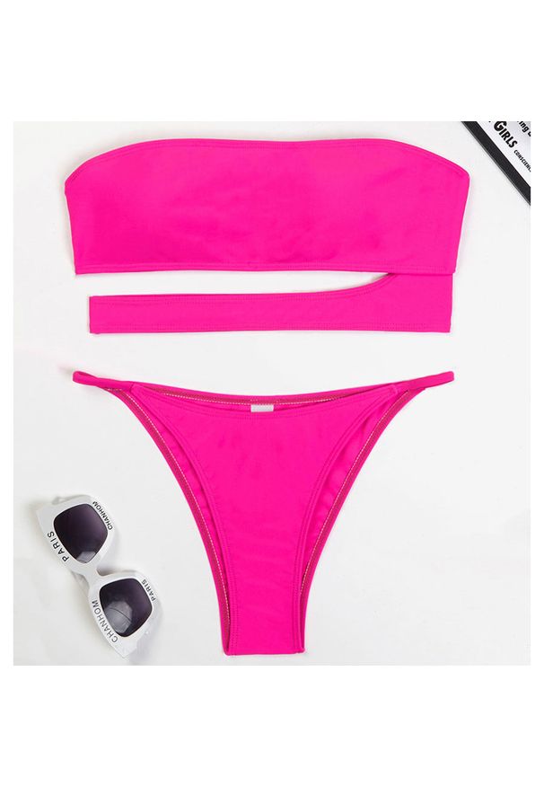 Intica - Strój kąpielowy bikini bandeau na plażę Nevia. Kolor: różowy. Materiał: materiał