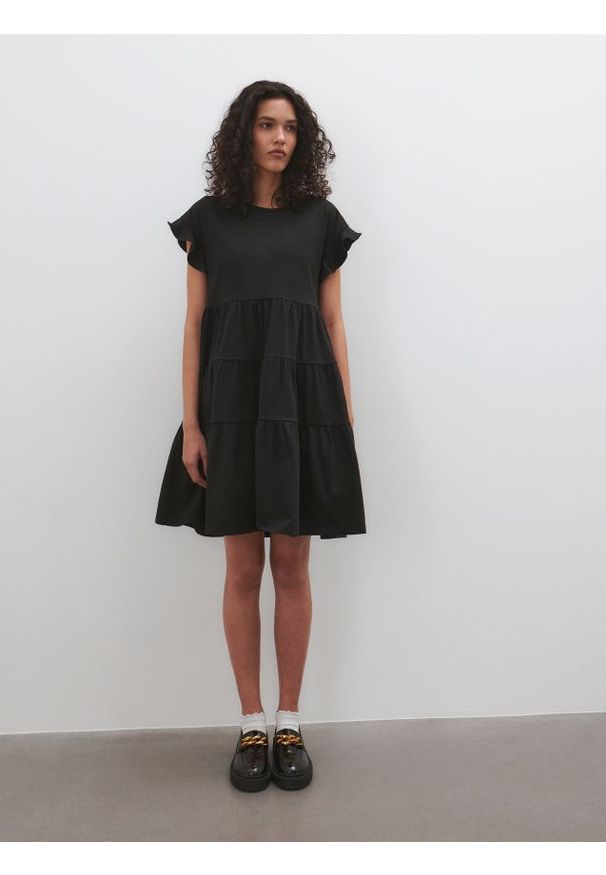 Reserved - Bawełniana sukienka - czarny. Kolor: czarny. Materiał: bawełna