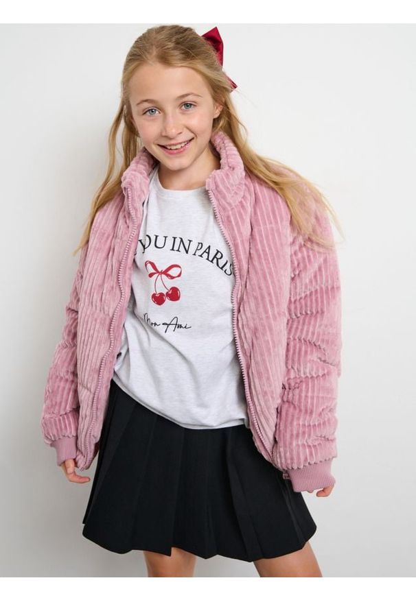 Sinsay - Sztruksowa kurtka z kieszeniami i stójką - różowy. Typ kołnierza: kołnierzyk stójkowy. Kolor: różowy. Materiał: sztruks