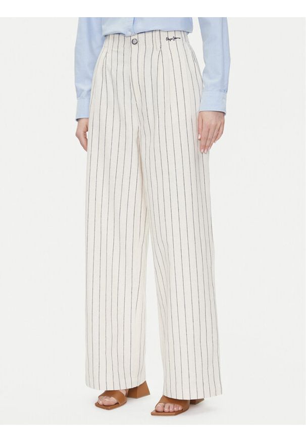 Pepe Jeans Spodnie materiałowe Herly PL211806 Beżowy Wide Leg. Kolor: beżowy. Materiał: bawełna, len