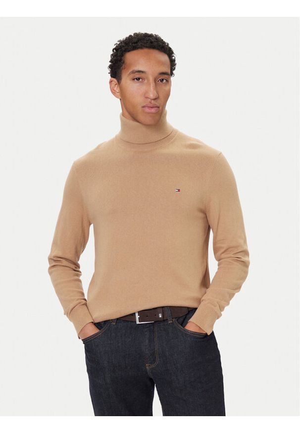 TOMMY HILFIGER - Tommy Hilfiger Golf MW0MW28048 Beżowy Regular Fit. Typ kołnierza: golf. Kolor: beżowy. Materiał: bawełna