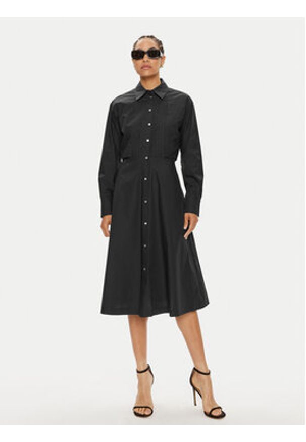 Karl Lagerfeld - KARL LAGERFELD Sukienka koszulowa 245W1303 Czarny Regular Fit. Typ kołnierza: dekolt w karo. Kolor: czarny. Materiał: bawełna. Typ sukienki: koszulowe