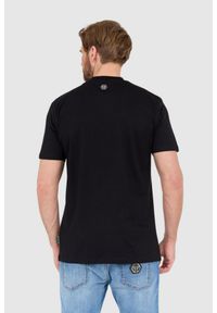 Philipp Plein - PHILIPP PLEIN Czarny męski t-shirt zdobiony dżetami z czaszką i logo, Rozmiar M. Kolor: czarny. Wzór: aplikacja #4