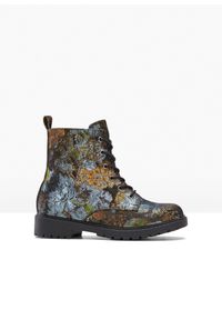 bonprix - Botki sznurowane ze wzrem w kwiaty. Kolor: zielony. Wzór: kwiaty. Sezon: jesień #1