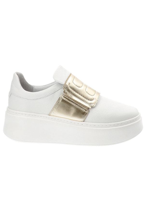 DAMISS - Białe Sneakersy Damiss Stylowe Obuwie Damskie. Zapięcie: bez zapięcia. Kolor: biały. Materiał: dresówka, skóra. Szerokość cholewki: normalna. Wzór: aplikacja. Obcas: na platformie. Styl: elegancki