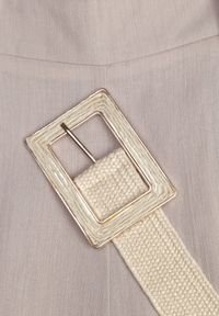 Renee - Beżowe Spodnie High Waist Wide Leg z Wiskozą z Plecionym Paskiem Aridine. Okazja: na co dzień. Stan: podwyższony. Kolor: beżowy. Materiał: wiskoza. Styl: elegancki, casual #3