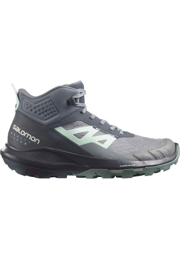 salomon - Damskie buty turystyczne Salomon Outpulse Mid Gtx. Kolor: czarny, szary, wielokolorowy. Materiał: syntetyk, tkanina. Szerokość cholewki: normalna. Styl: sportowy