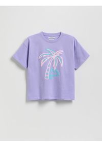 Reserved - T-shirt z nadrukiem - lawendowy. Kolor: fioletowy. Materiał: bawełna. Wzór: nadruk