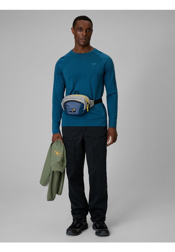 4f - 4F Longsleeve trekkingowy szybkoschnący z wełną merino męski - turkusowy L. Kolor: turkusowy. Materiał: wełna. Długość rękawa: długi rękaw. Długość: długie. Sport: turystyka piesza