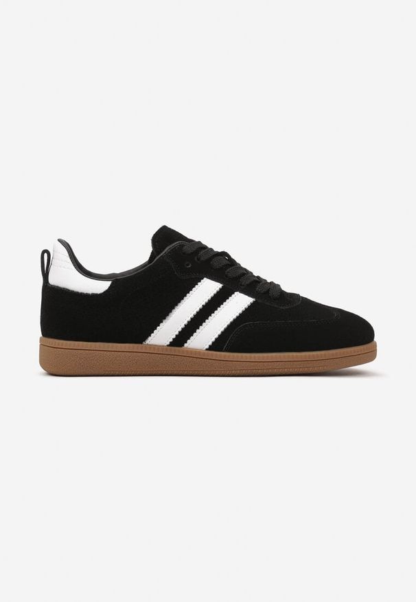 Born2be - Czarne Skórzane Sneakersy w Stylu Tenisówek Ozdobione Paskami Alisira. Okazja: na co dzień. Zapięcie: pasek. Kolor: czarny. Materiał: skóra. Wzór: aplikacja. Obcas: na płaskiej podeszwie